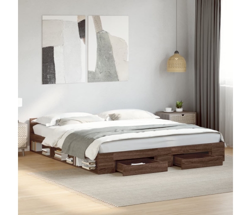 Cama con cajones madera ingeniería marrón roble 200x200 cm