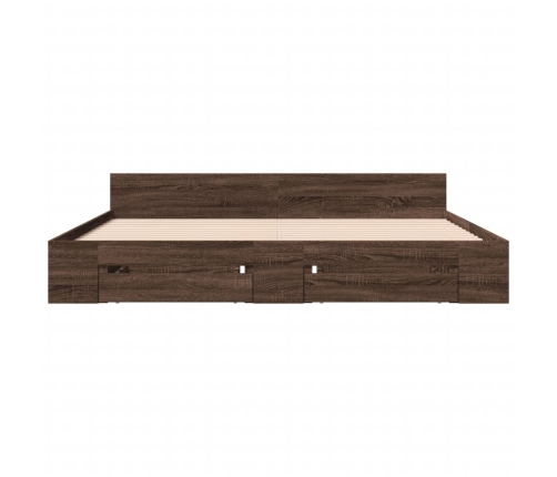 Cama con cajones madera ingeniería marrón roble 200x200 cm