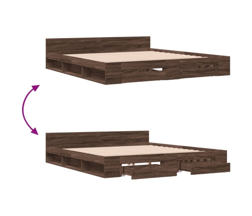 Cama con cajones madera ingeniería marrón roble 200x200 cm