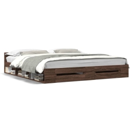 Cama con cajones madera ingeniería marrón roble 200x200 cm