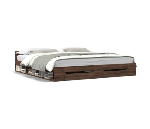 Cama con cajones madera ingeniería marrón roble 200x200 cm