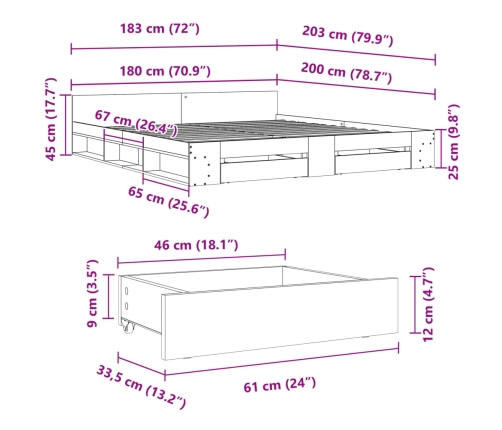 Cama con cajones madera ingeniería gris hormigón 180x200 cm