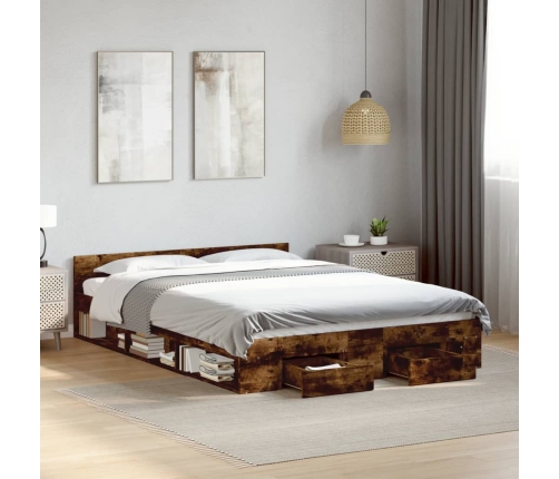Cama con cajones madera de ingeniería roble ahumado 160x200 cm