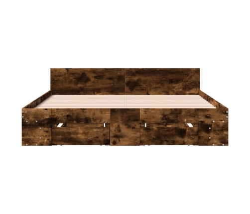 Cama con cajones madera de ingeniería roble ahumado 160x200 cm