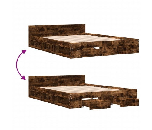 Cama con cajones madera de ingeniería roble ahumado 160x200 cm
