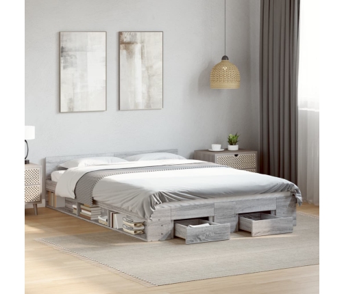 Cama con cajones madera ingeniería gris Sonoma 160x200 cm