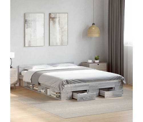 Cama con cajones madera ingeniería gris Sonoma 150x200 cm