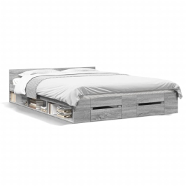 Cama con cajones madera ingeniería gris Sonoma 150x200 cm