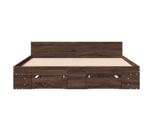 Cama con cajones madera de ingeniería marrón roble 150x200 cm