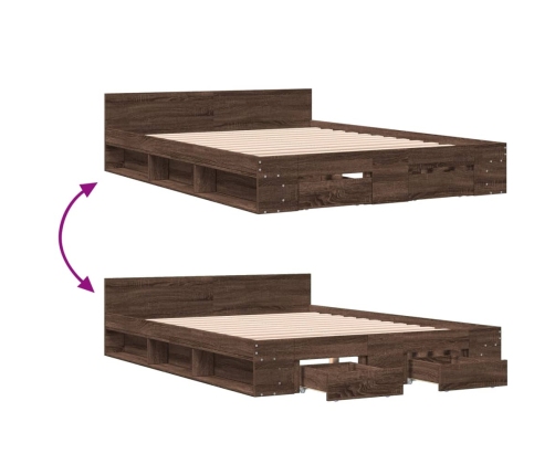 Cama con cajones madera de ingeniería marrón roble 150x200 cm