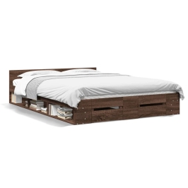 Cama con cajones madera de ingeniería marrón roble 150x200 cm