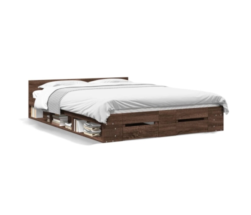 Cama con cajones madera de ingeniería marrón roble 150x200 cm