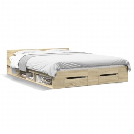 Cama con cajones madera ingeniería roble Sonoma 140x200 cm