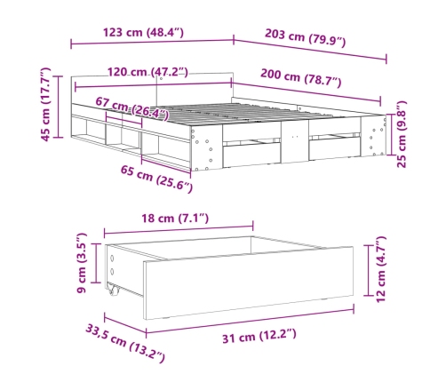 Cama con cajones madera de ingeniería blanco 120x200 cm