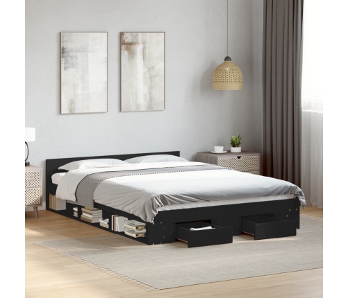 Cama con cajones madera de ingeniería negro 140x190 cm