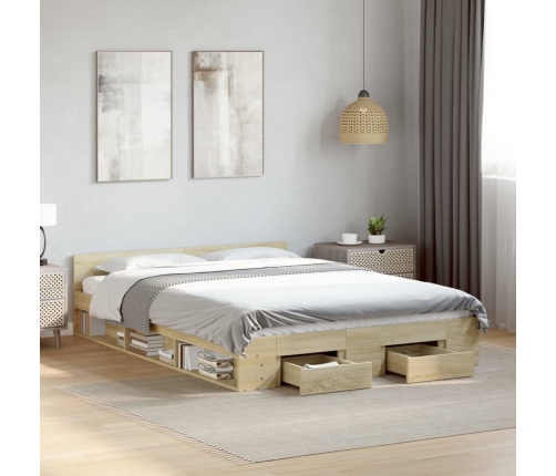 Cama con cajones madera ingeniería roble Sonoma 140x190 cm