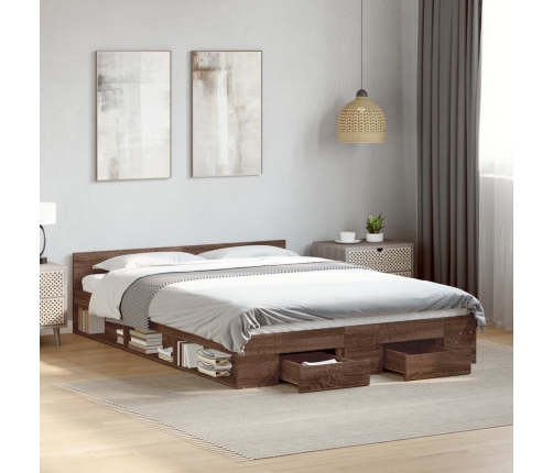 Cama con cajones madera de ingeniería marrón roble 140x190 cm