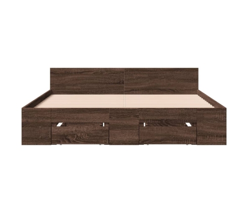 Cama con cajones madera de ingeniería marrón roble 135x190 cm