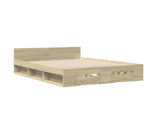 vidaXL Cama con cajones madera de ingeniería roble Sonoma 120x190 cm