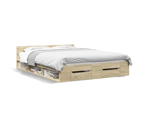 vidaXL Cama con cajones madera de ingeniería roble Sonoma 120x190 cm