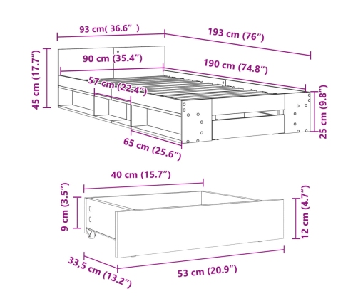 Cama con cajón madera de ingeniería blanca 90x190 cm