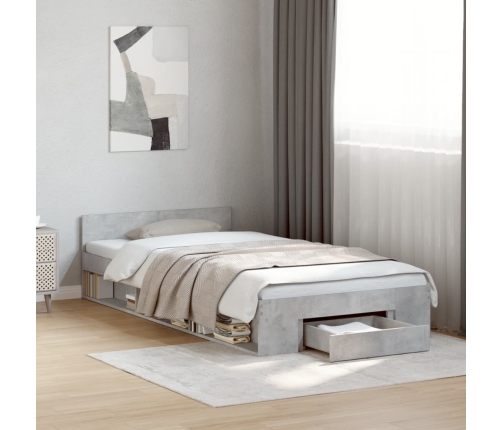 Cama con cajón madera de ingeniería gris hormigón 90x190 cm