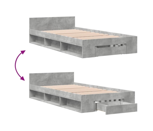 Cama con cajón madera de ingeniería gris hormigón 90x190 cm