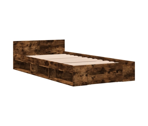 Cama con cajón madera de ingeniería roble ahumado 90x190 cm