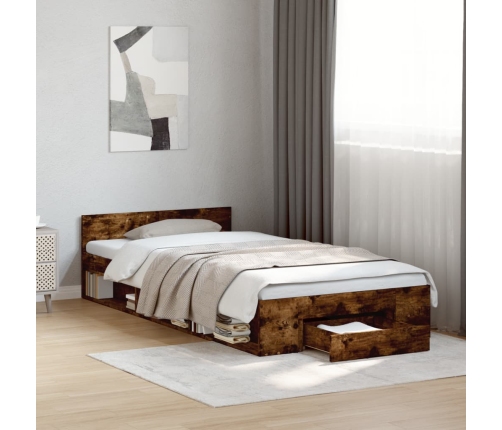 Cama con cajón madera de ingeniería roble ahumado 90x190 cm