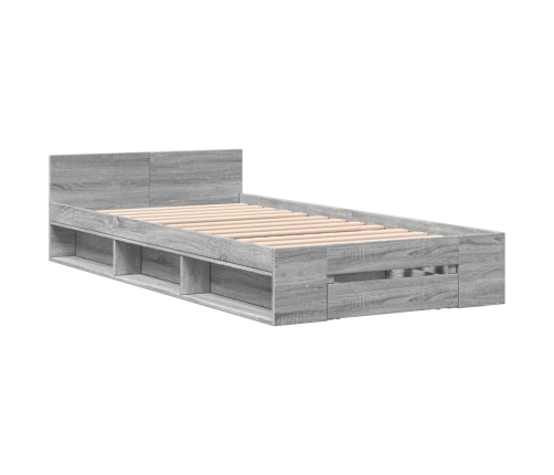 Cama con cajón madera de ingeniería gris Sonoma 90x190 cm