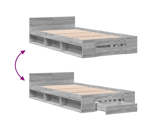 Cama con cajón madera de ingeniería gris Sonoma 90x190 cm