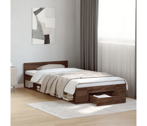 Cama con cajón madera de ingeniería marrón roble 90x190 cm