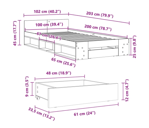 Cama con cajón madera de ingeniería blanco 100x200 cm