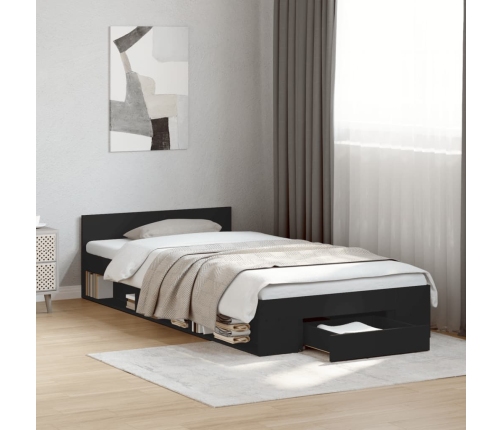 Cama con cajón madera de ingeniería negro 100x200 cm