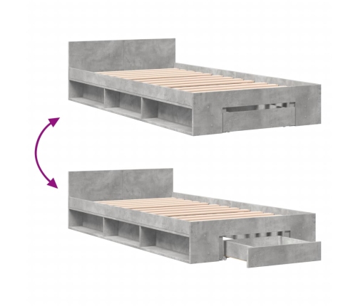 Cama con cajón madera ingeniería gris hormigón 100x200 cm