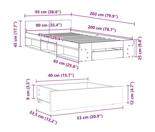 Cama con cajón madera de ingeniería blanca 90x200 cm