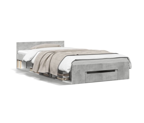 vidaXL Cama con cajón madera de ingeniería gris hormigón 90x200 cm