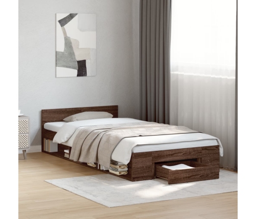 Cama con cajón madera de ingeniería marrón roble 90x200 cm