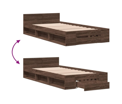 Cama con cajón madera de ingeniería marrón roble 90x200 cm