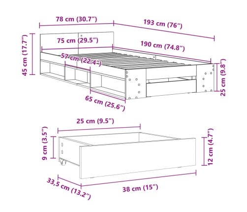 Cama con cajón madera de ingeniería blanca 75x190 cm