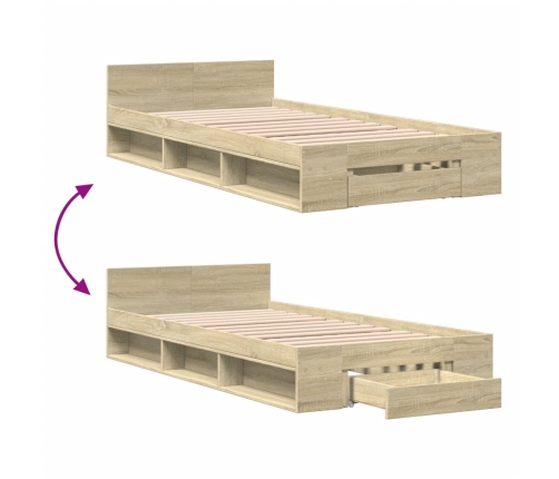 Cama con cajón madera de ingeniería roble Sonoma 75x190 cm