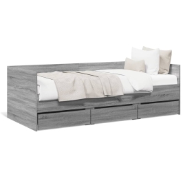 Sofá cama con cajones sin colchón gris Sonoma 100x200 cm