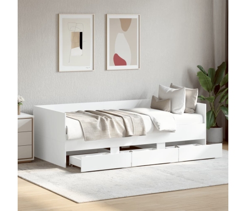 Sofá cama con cajones sin colchón blanco 90x200 cm