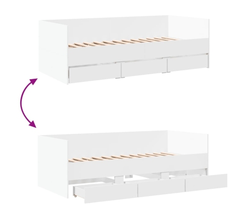 Sofá cama con cajones sin colchón blanco 90x200 cm