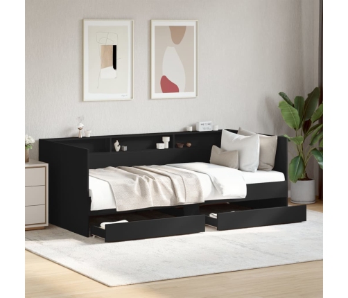 vidaXL Tumbona con cajones madera de ingeniería negro 90x190 cm