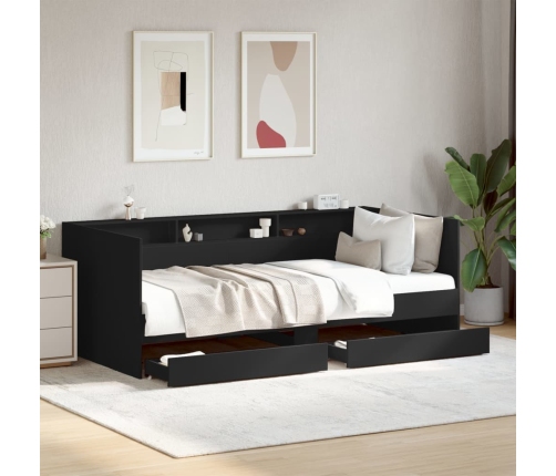 Sofá cama con cajones sin colchón negro 75x190 cm