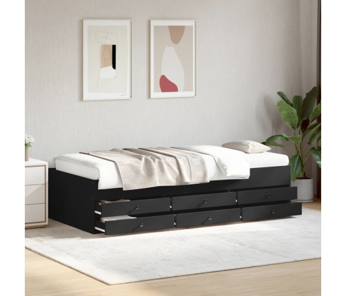 Sofá cama con cajones sin colchón negro 75x190 cm