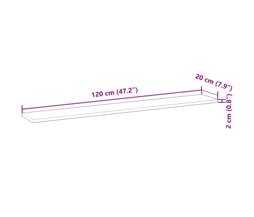 Estante flotante madera maciza de acacia sin tratar 120x20x2 cm