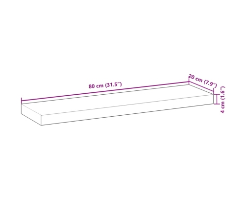 Estante flotante madera maciza de acacia sin tratar 80x20x4 cm