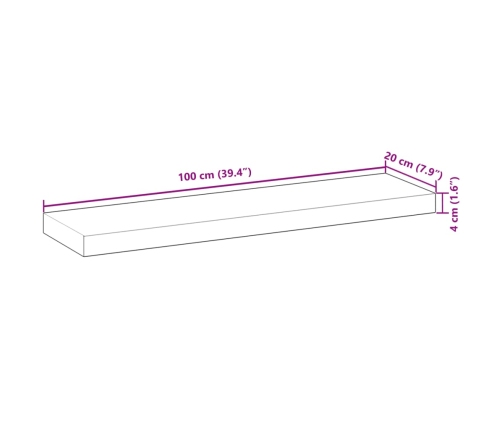 Estante flotante madera maciza de acacia sin tratar 100x20x4 cm